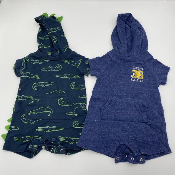 Lot of 2 Carters Boy's Short Sleeve Hooded Romper Size 6M - Picture 1 of 4